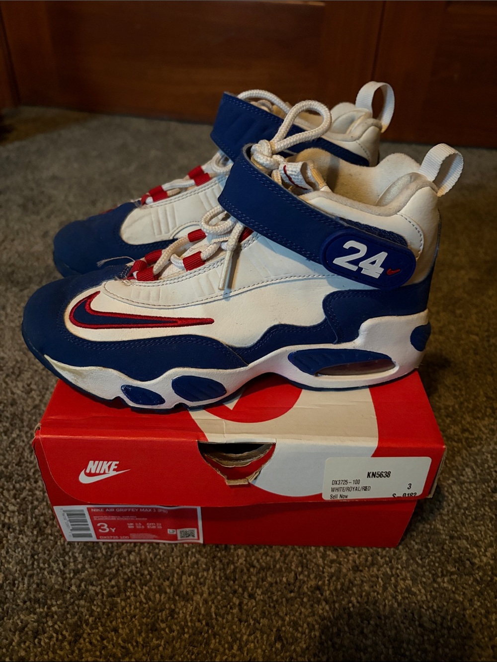 Nike Kids Blue/White/Red High-Top Griffey Sneakers